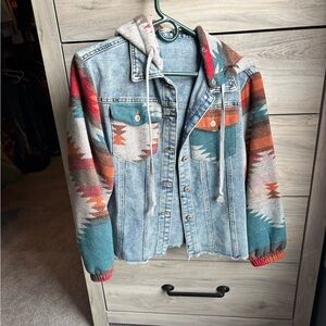 Denim Jean Jacket with Multicolor Pattern